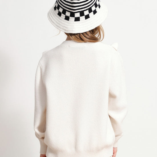 COMOBOCA 100% Wool Kids' Round Neck Heart Button Cardigan