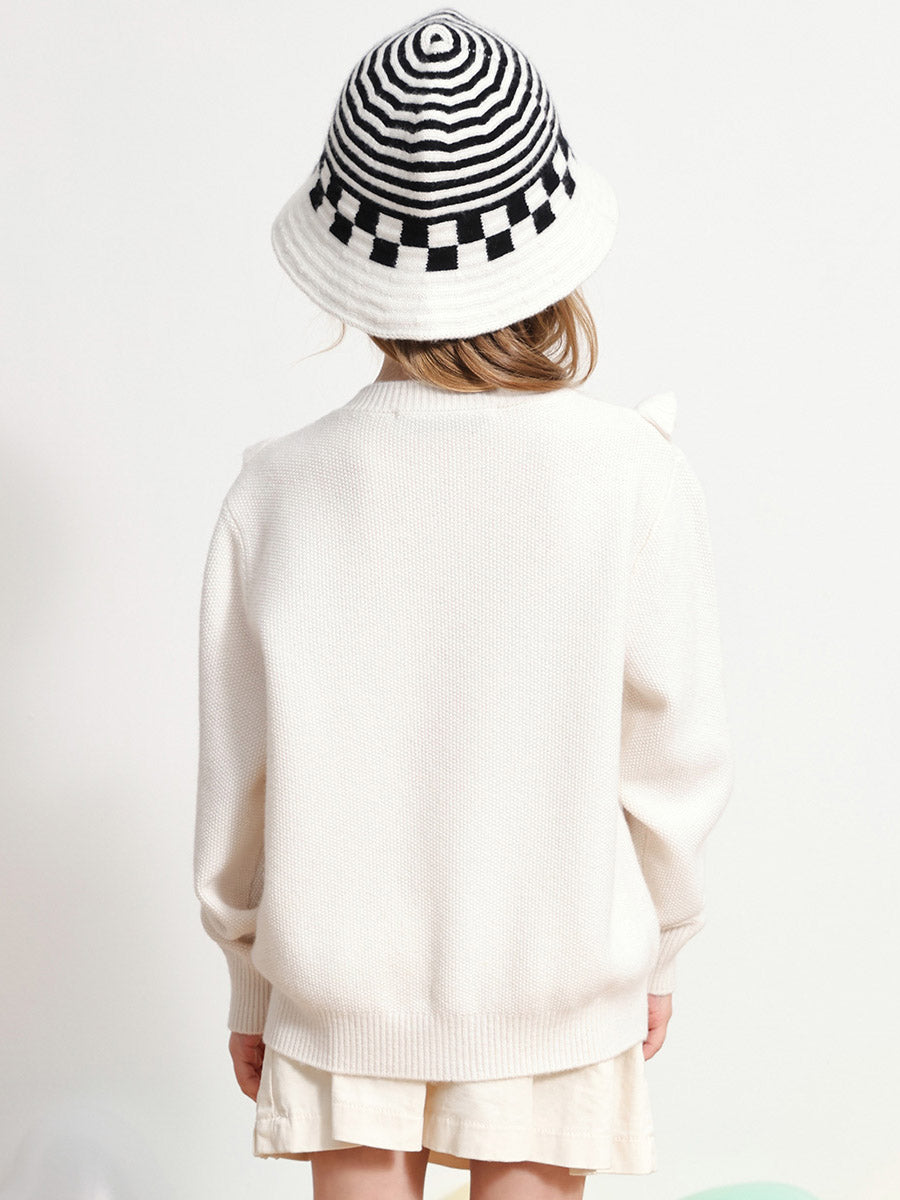 COMOBOCA 100% Wool Kids' Round Neck Heart Button Cardigan