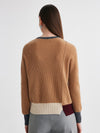 COMOBOCA 100% Cashmere Women's Color Block Ribbed Knit Sweater