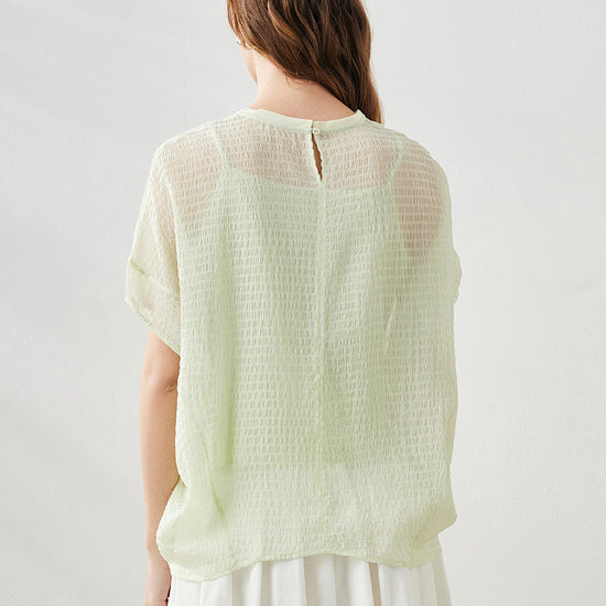 COMOBOCA Women's Crinkle Textured Blouse with Button Closure