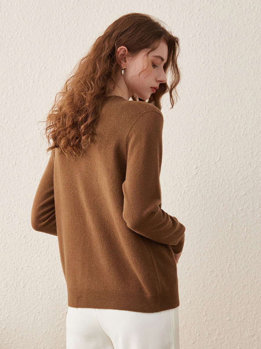 COMOBOCA 100% Wool Women's Round Neck Knit Cardigan