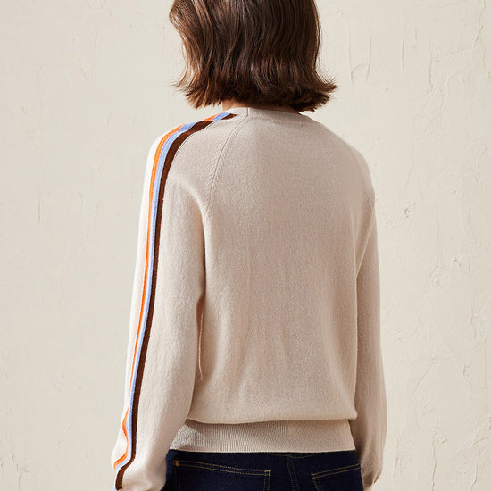 COMOBOCA 100% Cashmere Women's Colorful Side Stripes Knit Sweater