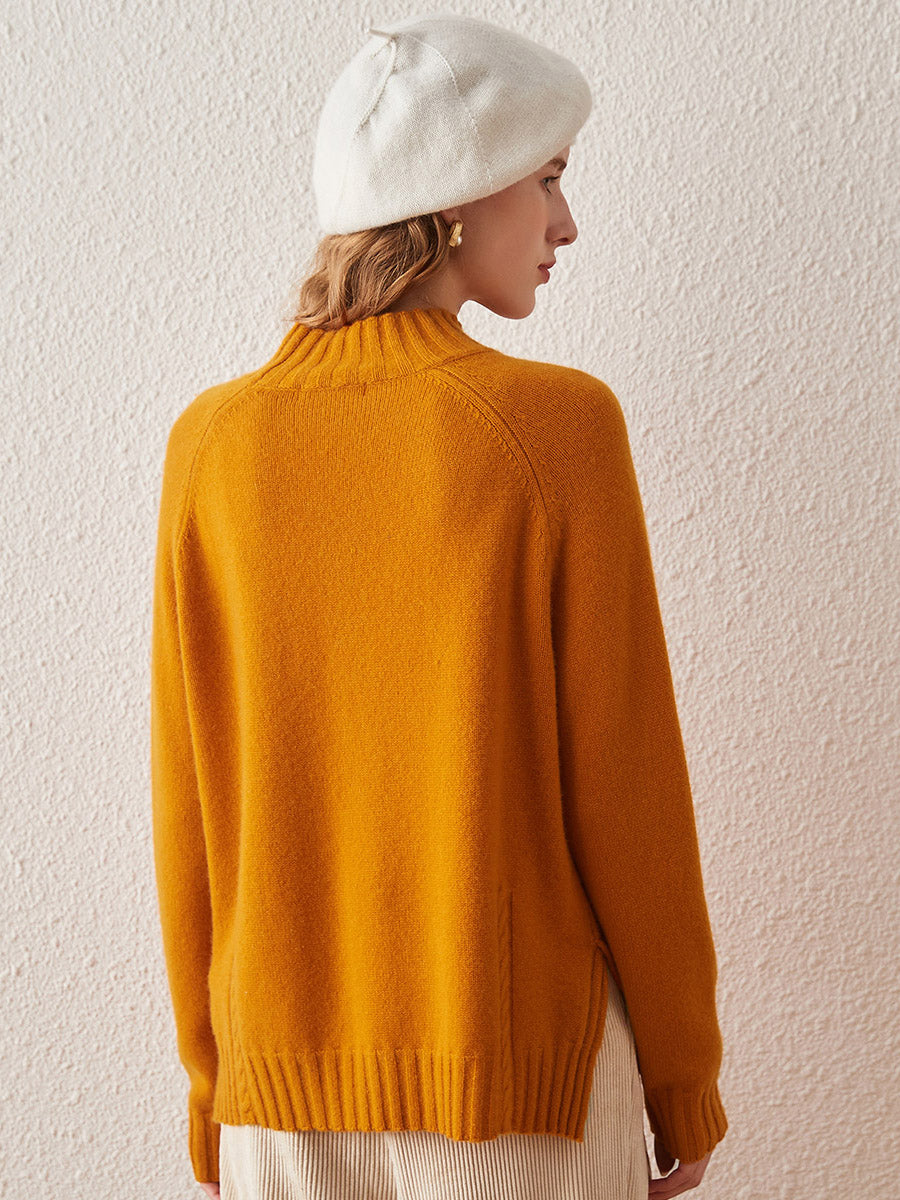 COMOBOCA 100% Cashmere Women's Mock Neck Knit Sweater