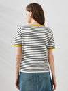 COMOBOCA Women's Striped Ribbed Contrast Trim T-Shirt