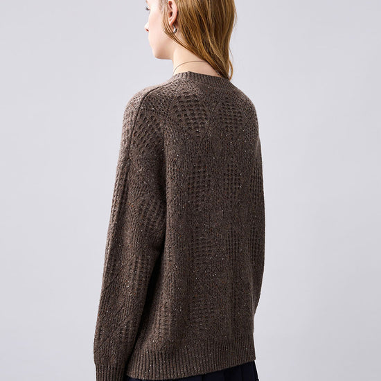 COMOBOCA 100% Cashmere Women's Openwork Knit Round Neck Sweater