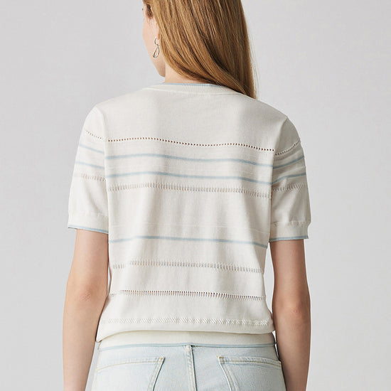 COMOBOCA Women's Relaxed Fit Striped Knit T-Shirt