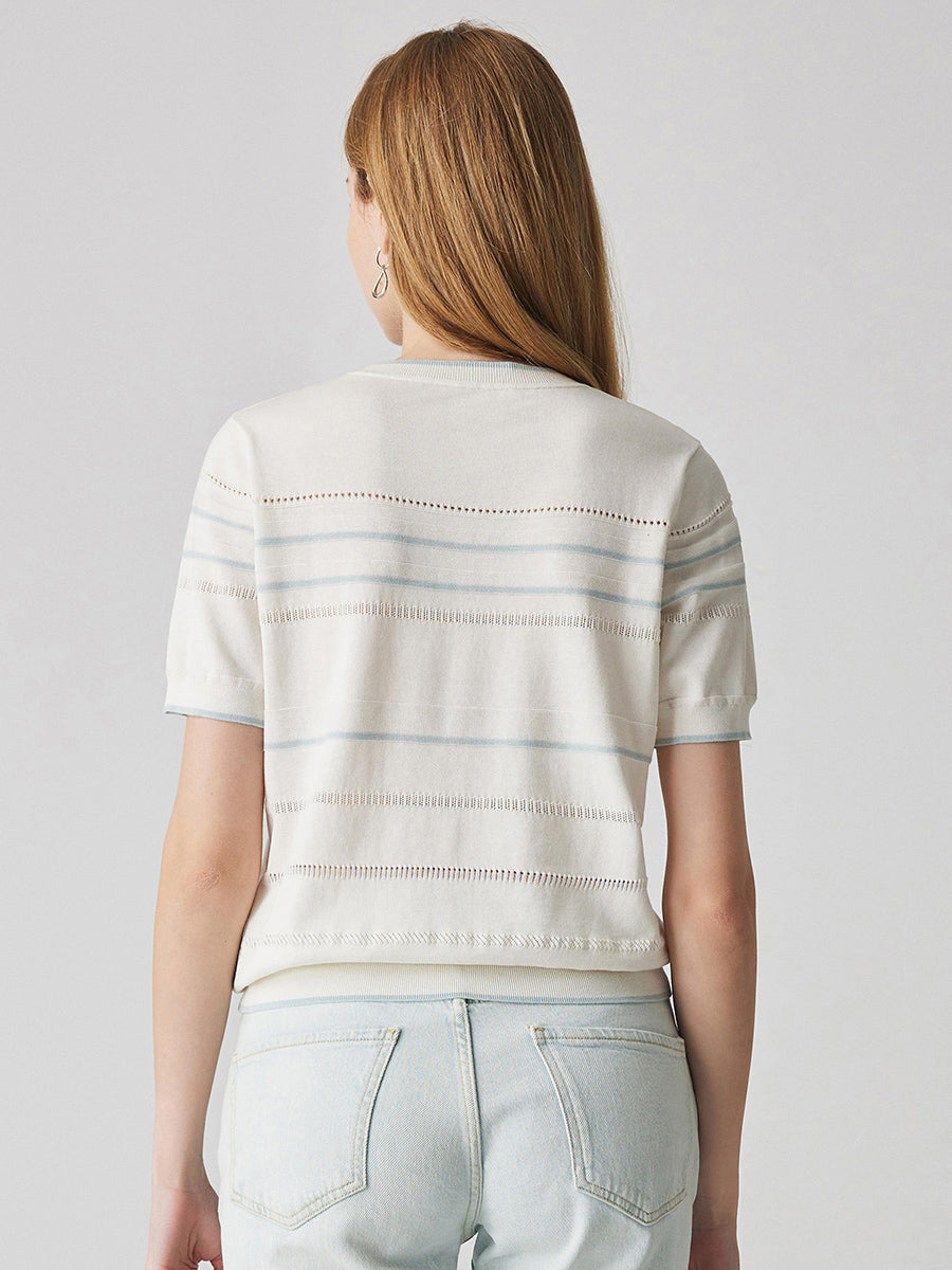 COMOBOCA Women's Relaxed Fit Striped Knit T-Shirt