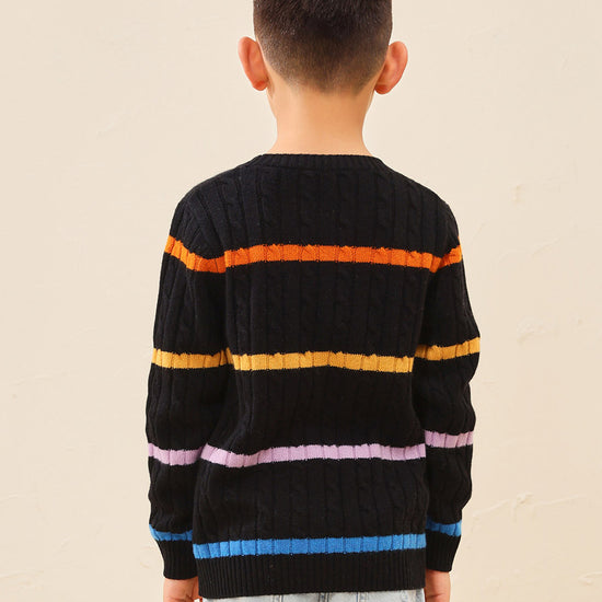 COMOBOCA 100% Wool Kids' Colorful Striped Knit Sweater