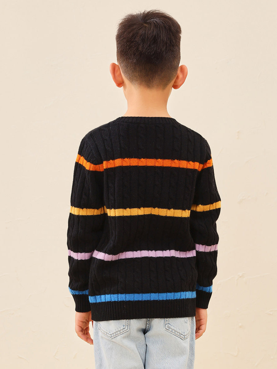 COMOBOCA 100% Wool Kids' Colorful Striped Knit Sweater