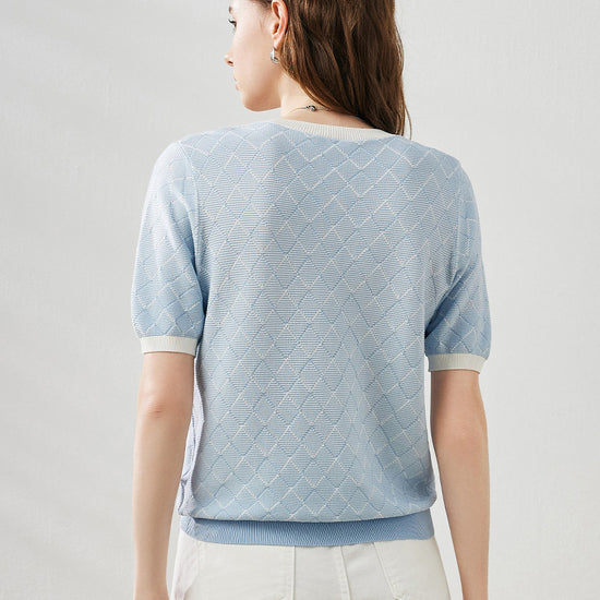 COMOBOCA Women's Diamond Knit Short Sleeve Sweater