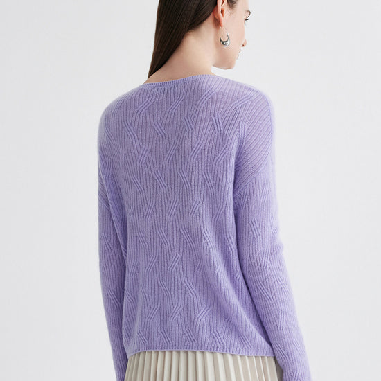 COMOBOCA 100% Cashmere Women's Geometric Wave Knit Sweater