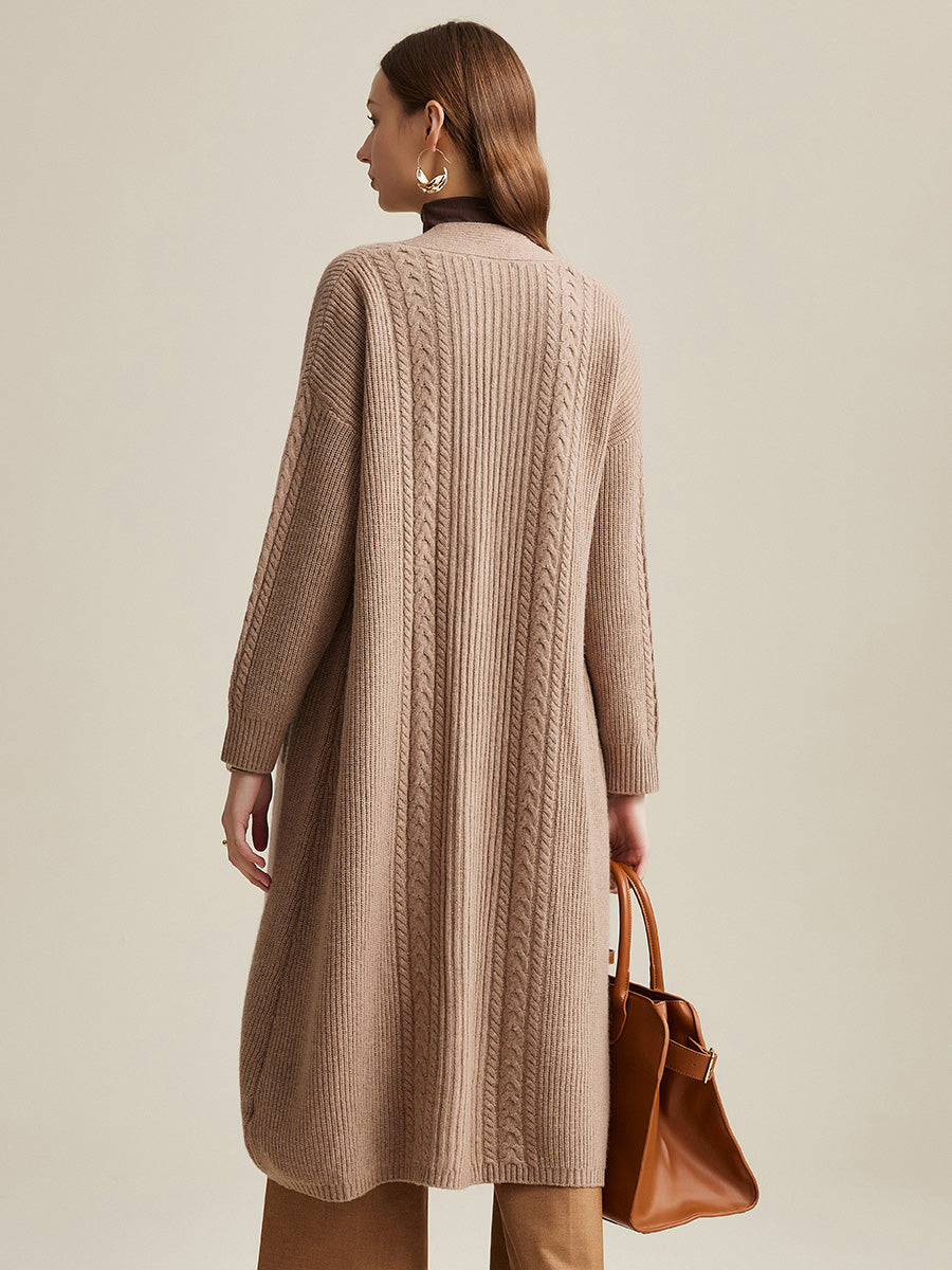 COMOBOCA 100% Wool Women's Cardigan Long Knit Coats with Pockets