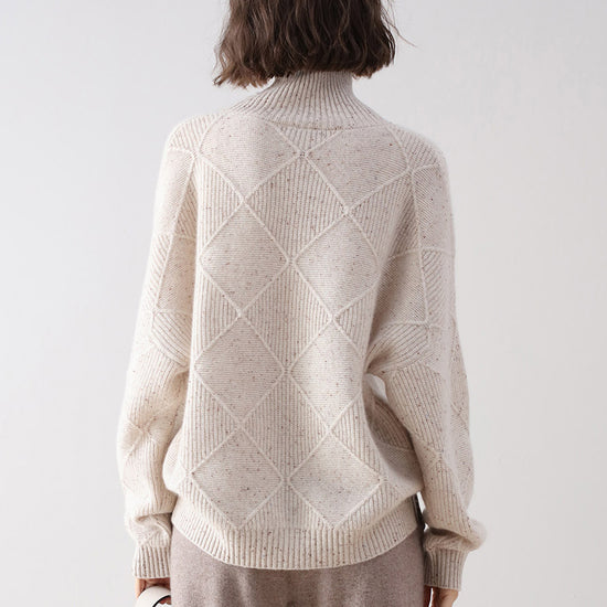 COMOBOCA 100% Cashmere Women's Diamond Knit Turtleneck Sweater