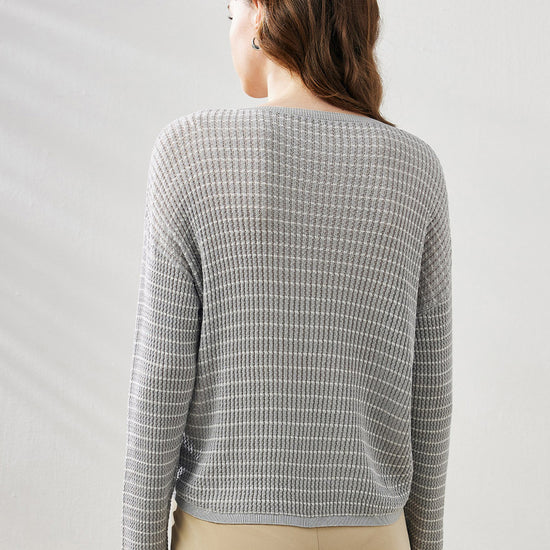 COMOBOCA Women's Striped Knit Pullover Sweater