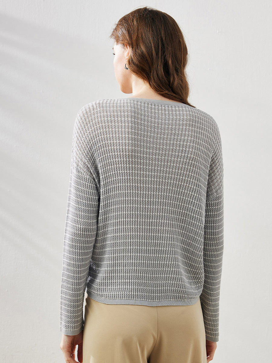 COMOBOCA Women's Striped Knit Pullover Sweater