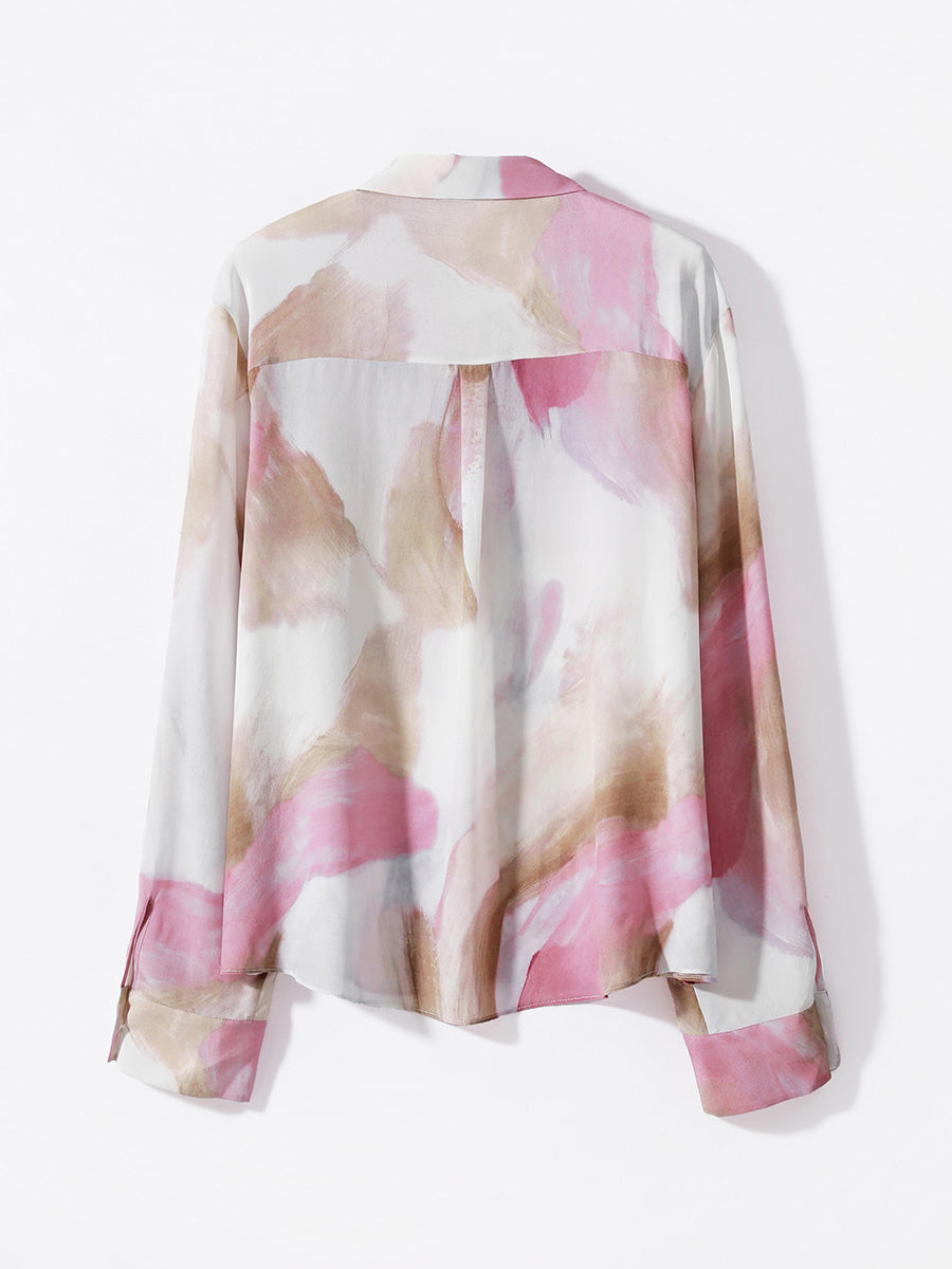 COMOBOCA 100% Mulberry Silk Women's Watercolor Print Shirt