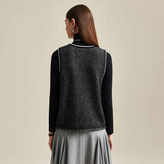 COMOBOCA 100% Cashmere Knit Vest with Contrast Trim