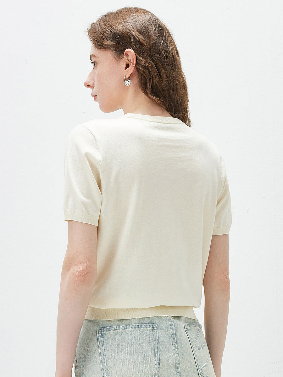 COMOBOCA Women's Mixed Print Short Sleeve Knit Top