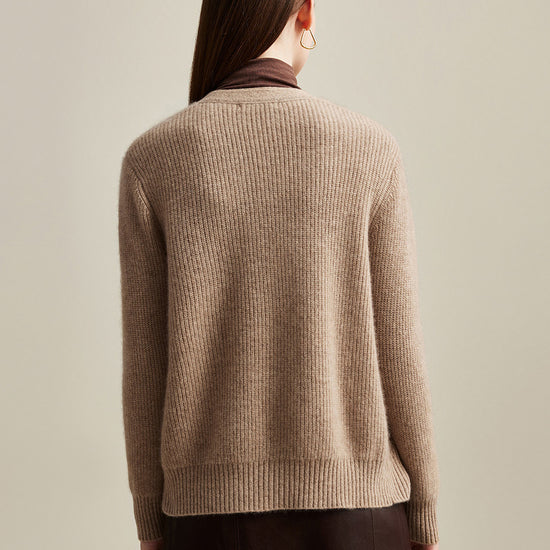 COMOBOCA 100% Cashmere Women's V-Neck Ribbed Button Cardigan