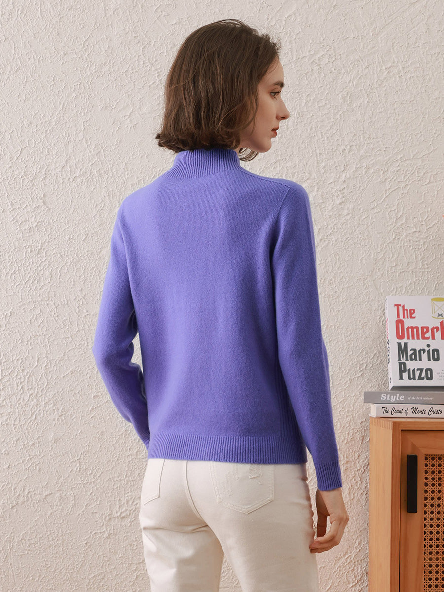 COMOBOCA 100% Wool Women's All-Match Mock Neck Sweater