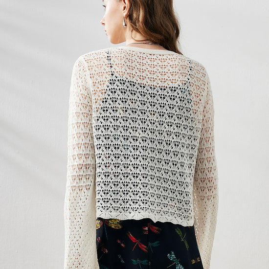 COMOBOCA Women's Bell Sleeve Lace Knit Cardigan