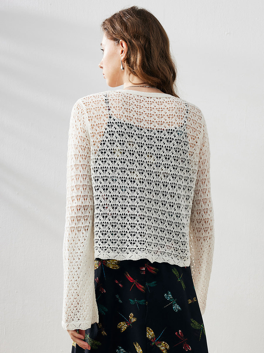 COMOBOCA Women's Bell Sleeve Lace Knit Cardigan