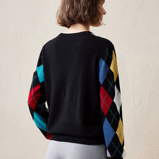 COMOBOCA 100% Cashmere Women's Argyle Pattern Colorful Knit Sweater