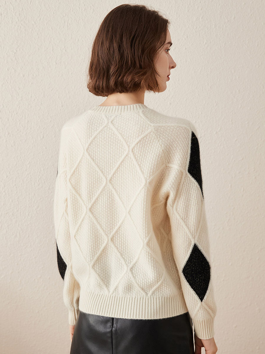 COMOBOCA 100% Cashmere Women's Sweater with Gold&Silver Threads