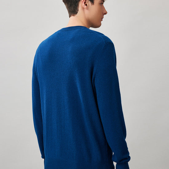 COMOBOCA 100% Cashmere Men's Ribbed Round Neck Knit Sweater