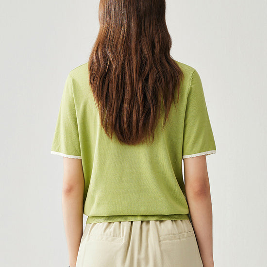 COMOBOCA Women's Contrast Trim Knit T-Shirt