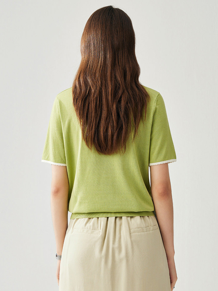 COMOBOCA Women's Contrast Trim Knit T-Shirt