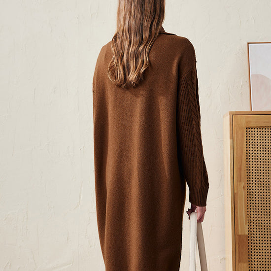 COMOBOCA 100% Wool Women's Cable Knit Long Front Button Coat