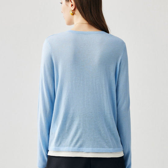 COMOBOCA Women's V-Neck Layered Knit Sweater