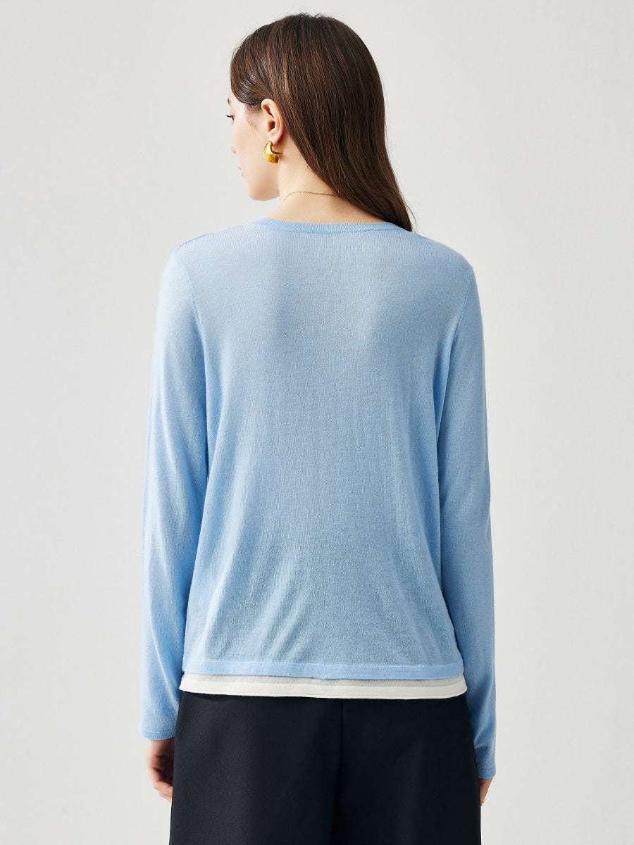 COMOBOCA Women's V-Neck Layered Knit Sweater