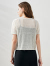 COMOBOCA Women's Linen Crochet Tie Short Sleeve Cardigan