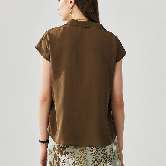 COMOBOCA 100% Mulberry Silk Women's Draped Cowl Neck Blouse