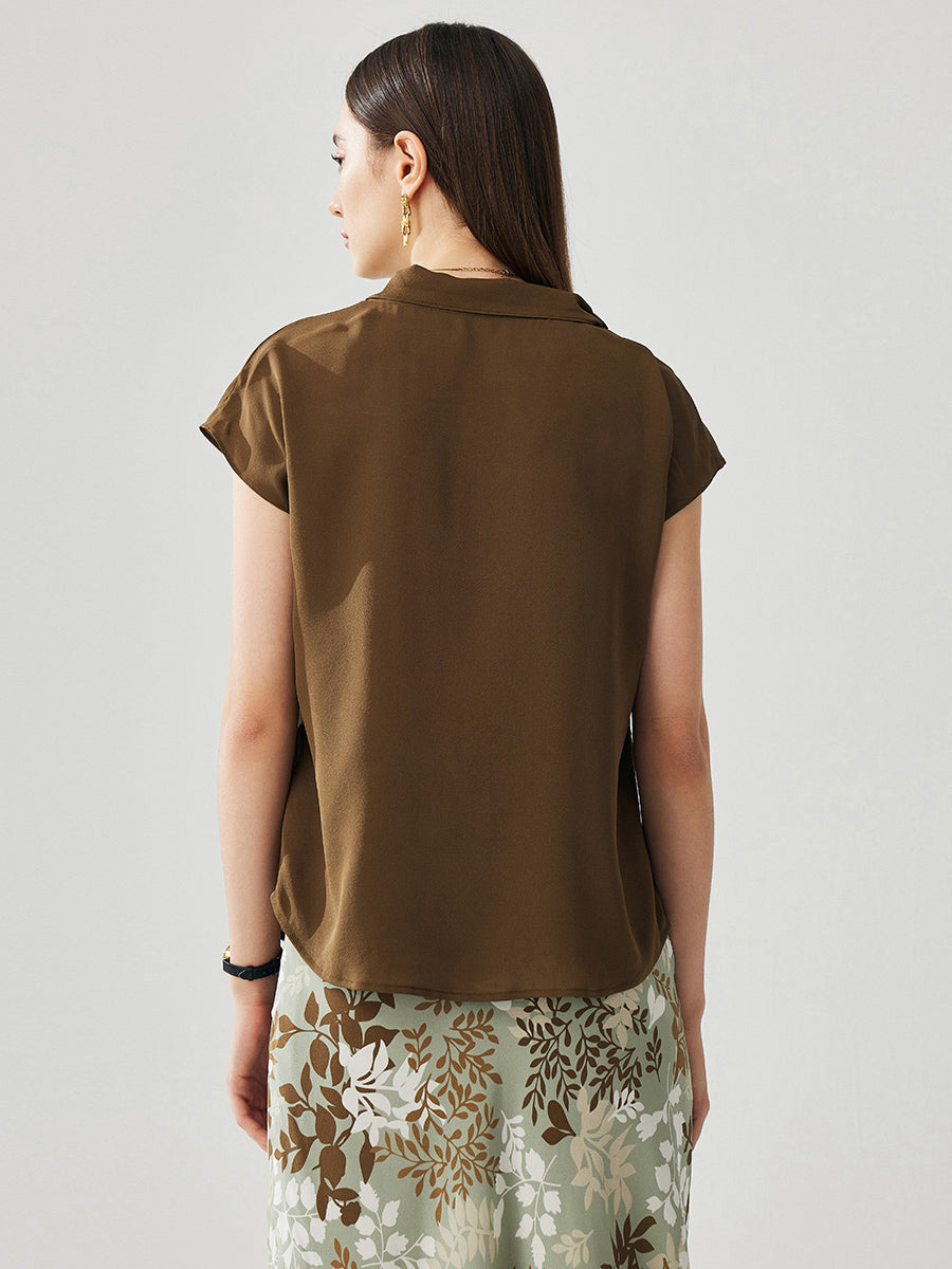 COMOBOCA 100% Mulberry Silk Women's Draped Cowl Neck Blouse