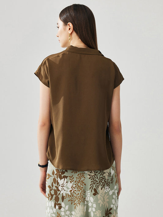 COMOBOCA 100% Mulberry Silk Women's Draped Cowl Neck Blouse