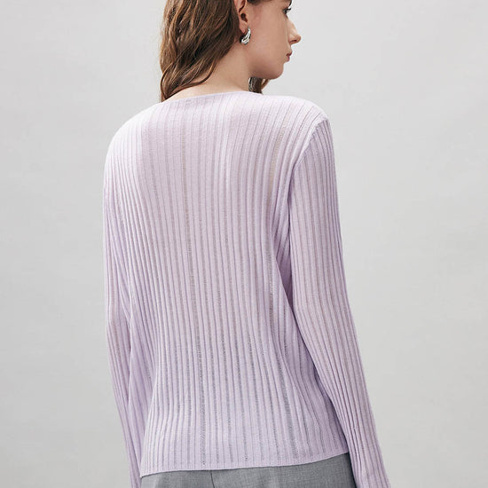 COMOBOCA Women's Ribbed Round Neck Knit Sweater