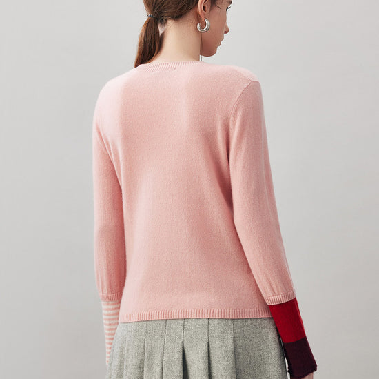 COMOBOCA 100% Cashmere Women's Color-Blocked Sleeve Knit Sweater