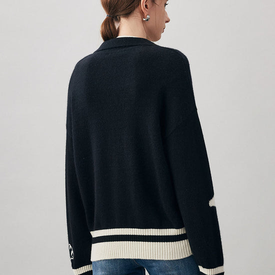 COMOBOCA 100% Cashmere Women's Panda Pattern Polo Collar Sweater