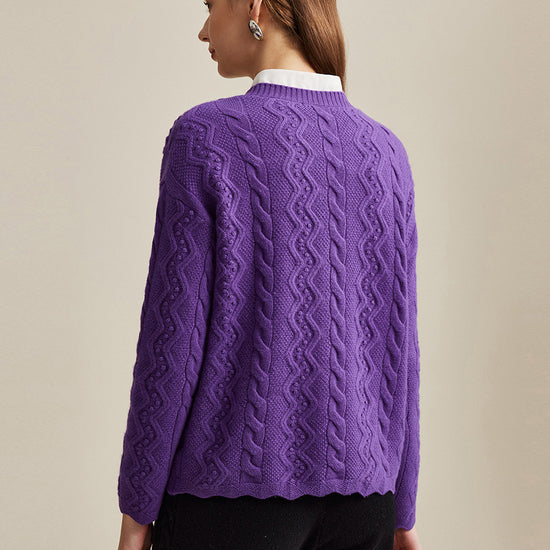COMOBOCA 100% Wool Women's Vibrant Color Cable Knit Sweater