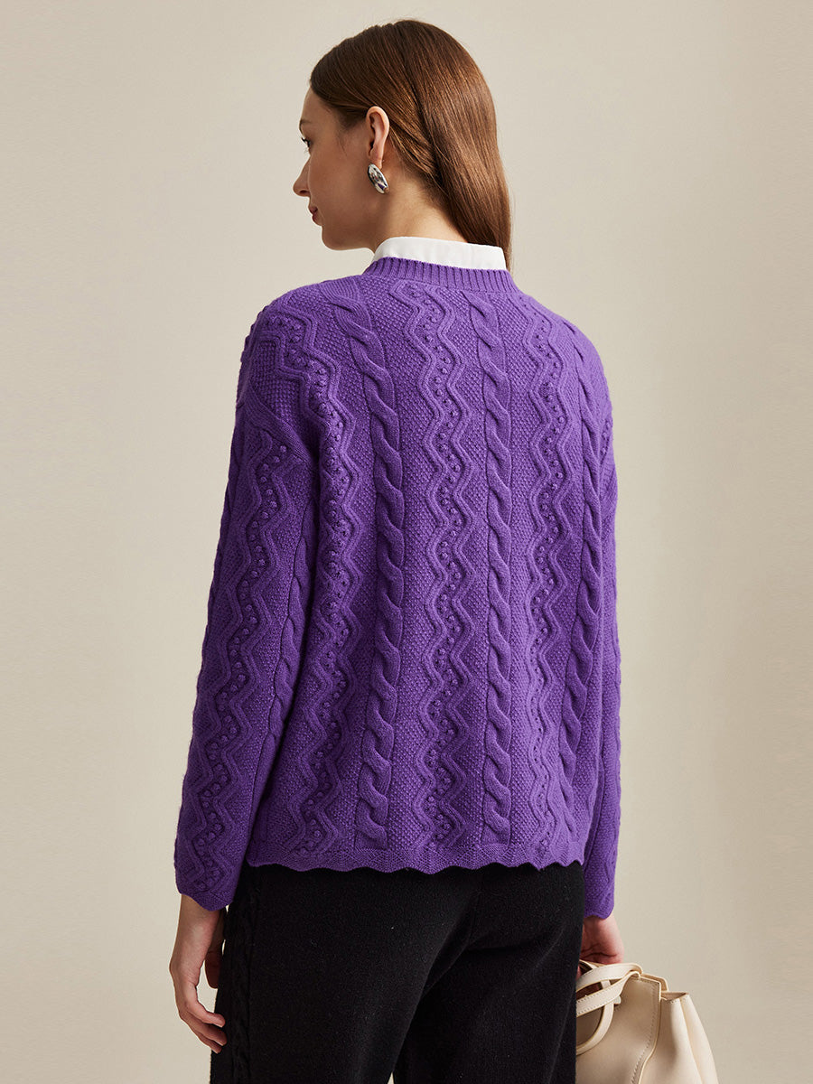 COMOBOCA 100% Wool Women's Vibrant Color Cable Knit Sweater