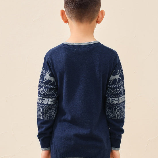 COMOBOCA 100% Wool Kids' Nordic Reindeer Pattern Knit Sweater