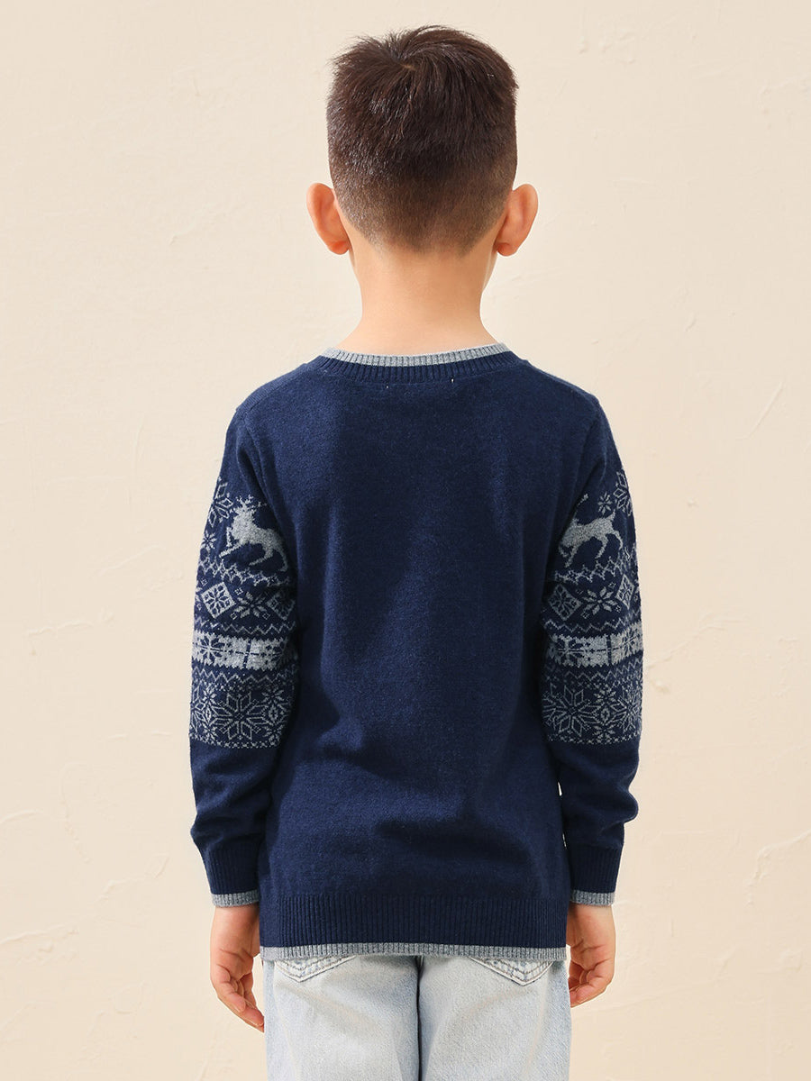 COMOBOCA 100% Wool Kids' Nordic Reindeer Pattern Knit Sweater