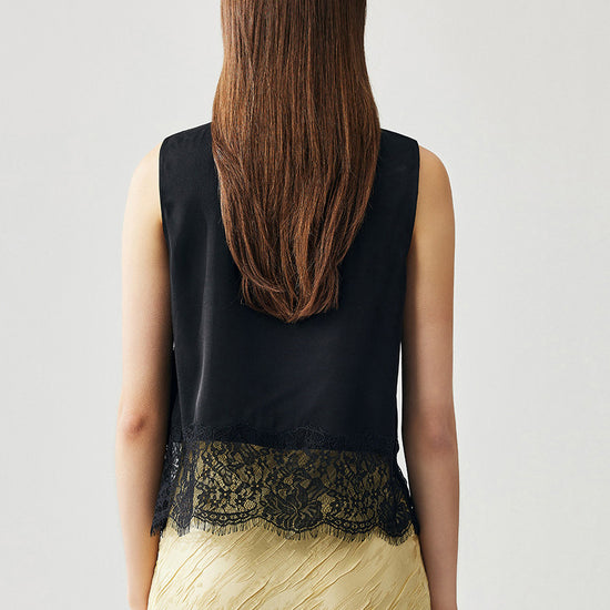 COMOBOCA Women's Chic Lace-Trimmed V-Neck Tank Top