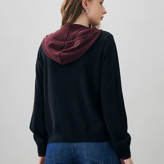 COMOBOCA 100% Wool Women's Contrast Button Down Hoodie