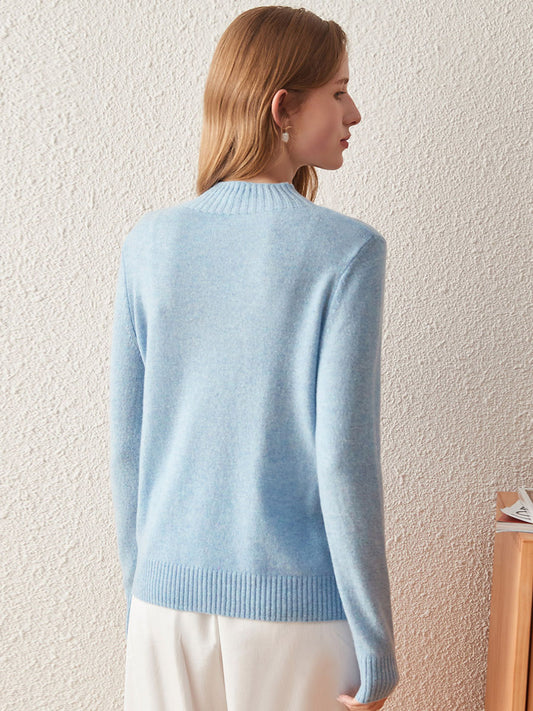 COMOBOCA 100% Cashmere Mock Neck Ribbed Knit Sweater