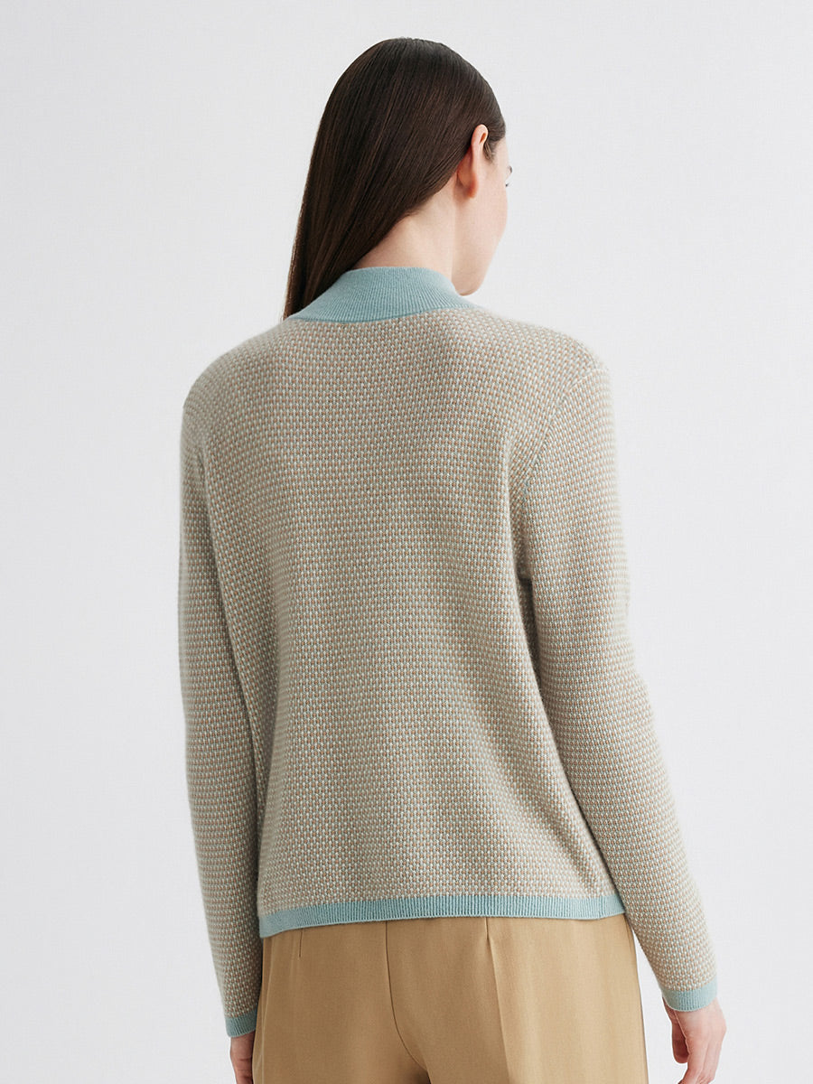 COMOBOCA 100% Cashmere Women's Textured Knit Zip Up Cardigan