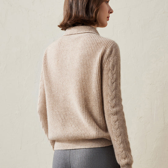 COMOBOCA 100% Cashmere Women's Button Neck Cable Knit Sweater